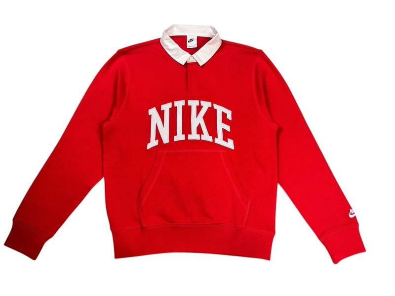 Nike Mens Size Small Athletic Spell Out Logo Fleece Long Sleeve Red Rugby Shirt gallery