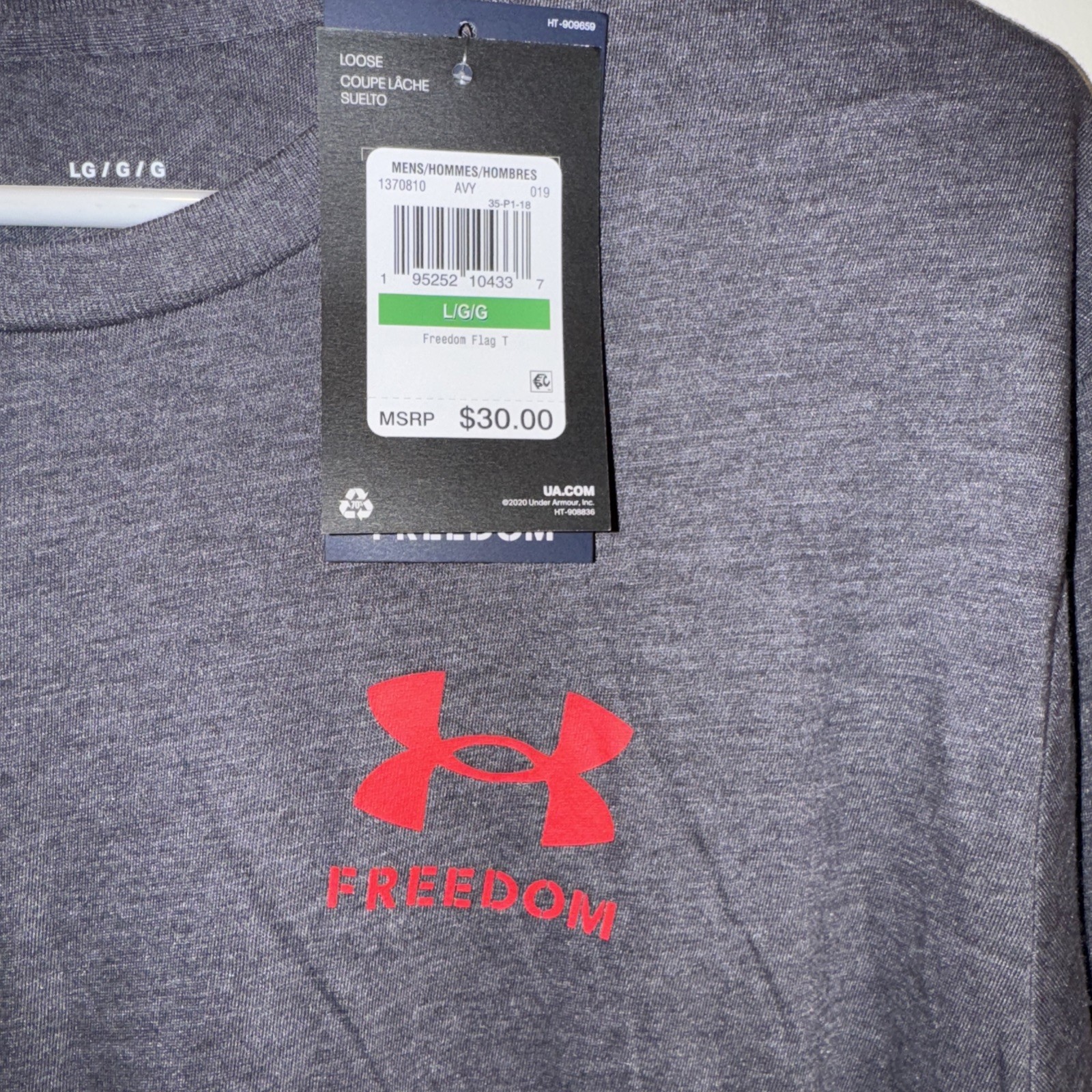 Under Armour Freedom Loose Fit Graphic T-Shirt Mens Large Gray Crew Active Tee gallery