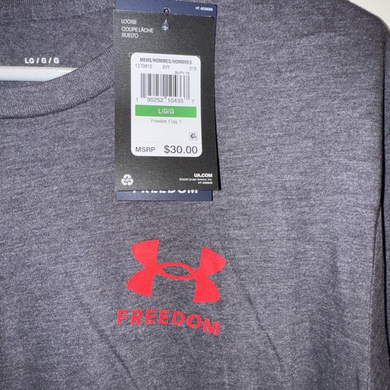 Under Armour Freedom Loose Fit Graphic T-Shirt Mens Large Gray Crew Active Tee gallery