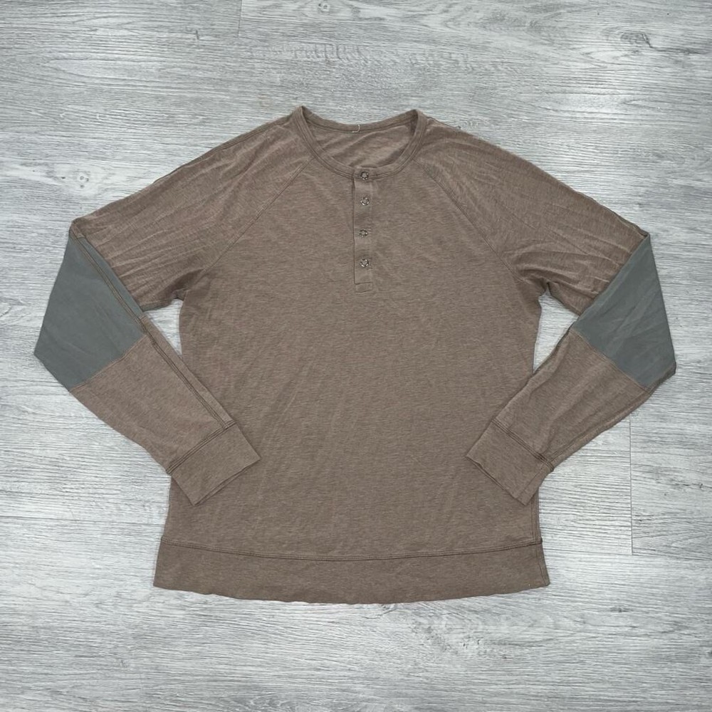 Lululemon Men L? Synth Long Sleeve Heathered Soft Earth Henley Pullover Stretchy