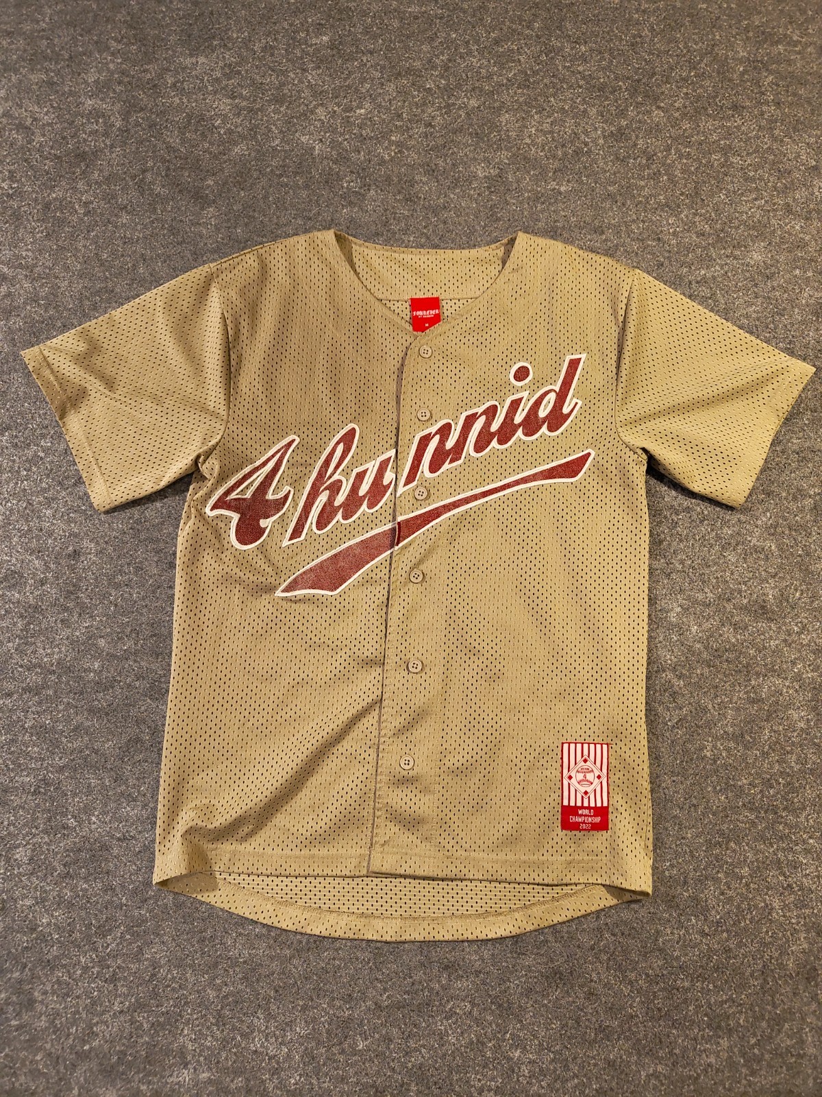 4Hunnid Mesh Baseball Jersey – Tan/Khaki – Men’s Medium – Button‑Up – Streetwear gallery