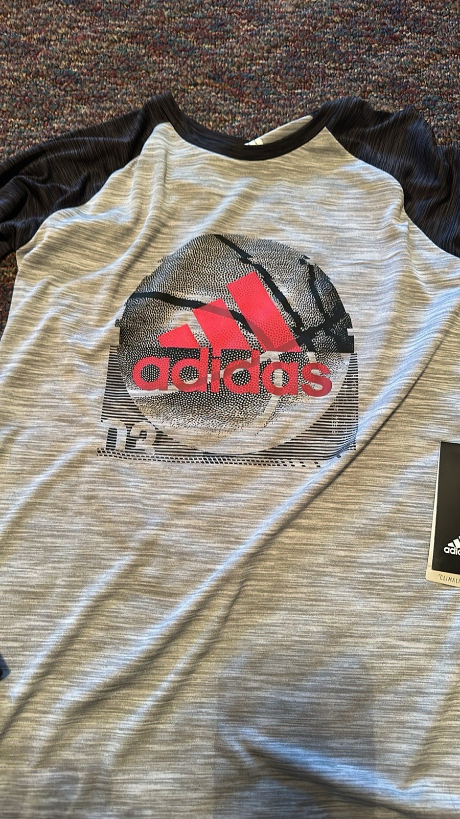 Adidas Long Sleeve Athletic Climalite Shirt Red GreyBlack Basketball large 14-16 gallery