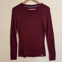 Meriwool Layers Medium Mens Long Sleeve 250g Merino Wool Red Burgundy Shirt READ