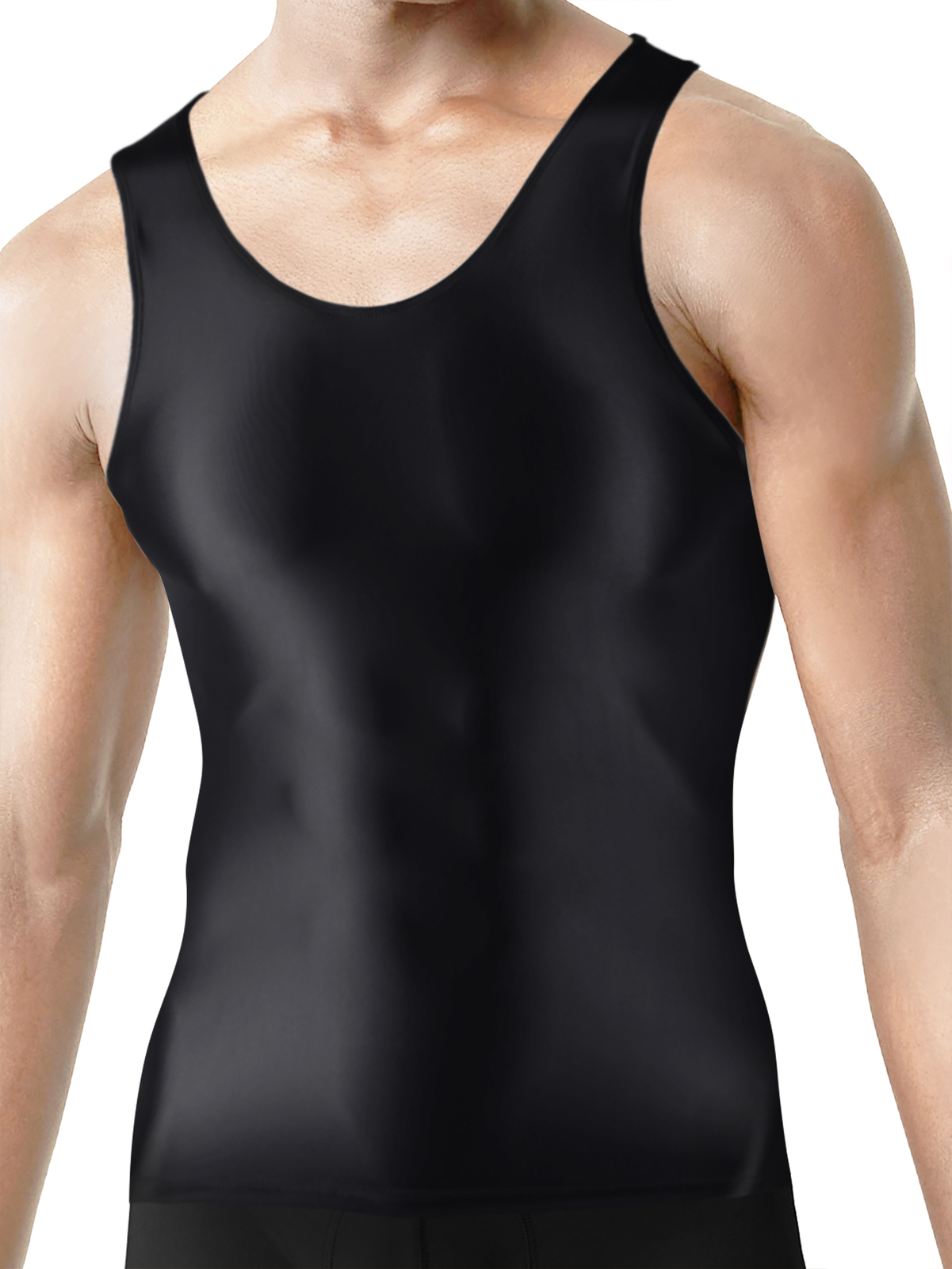 Men Oil Glossy Activewear Tops Quick Dry Stretch Fitness Vest Sleeveless T-shirt gallery