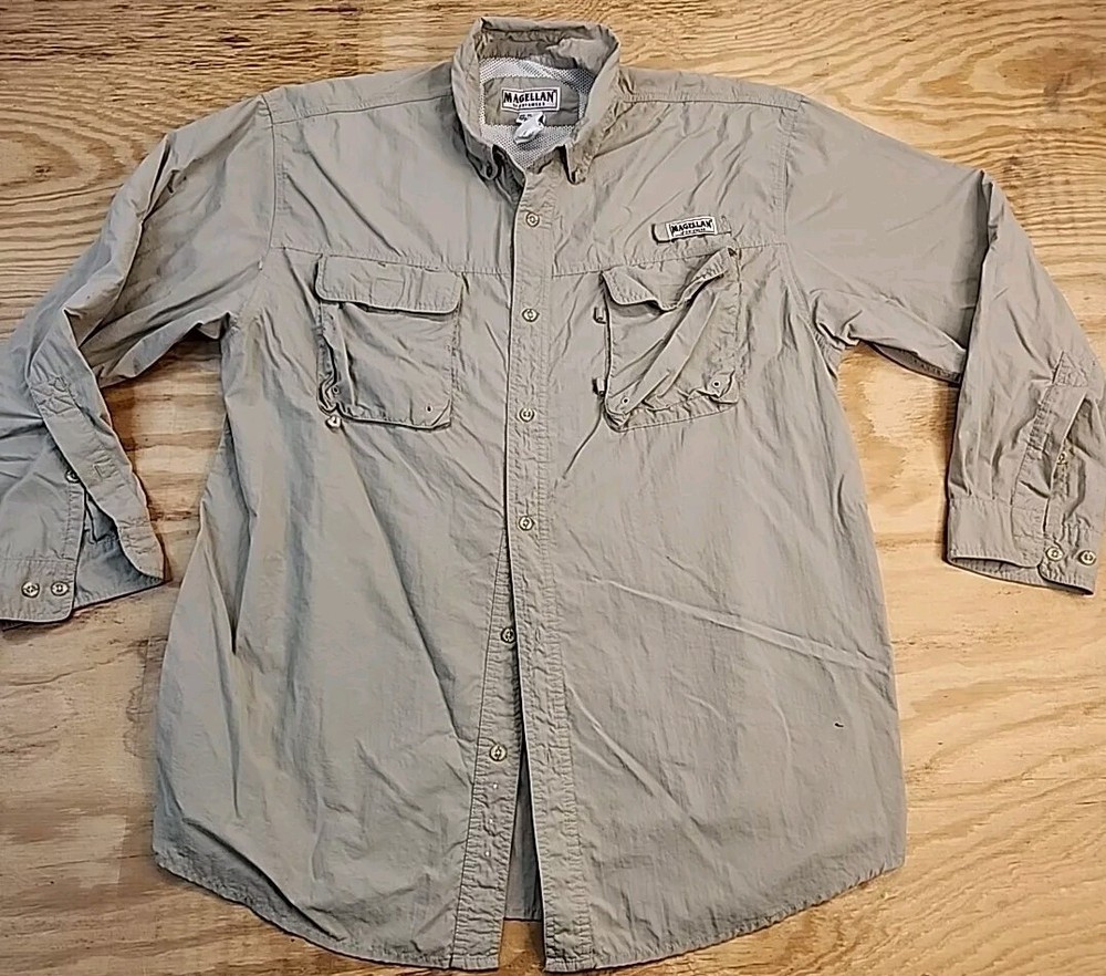 Magellan Beige Nylon Fishing Outdoors Shirt Vented Lightweight Mens XL L/S