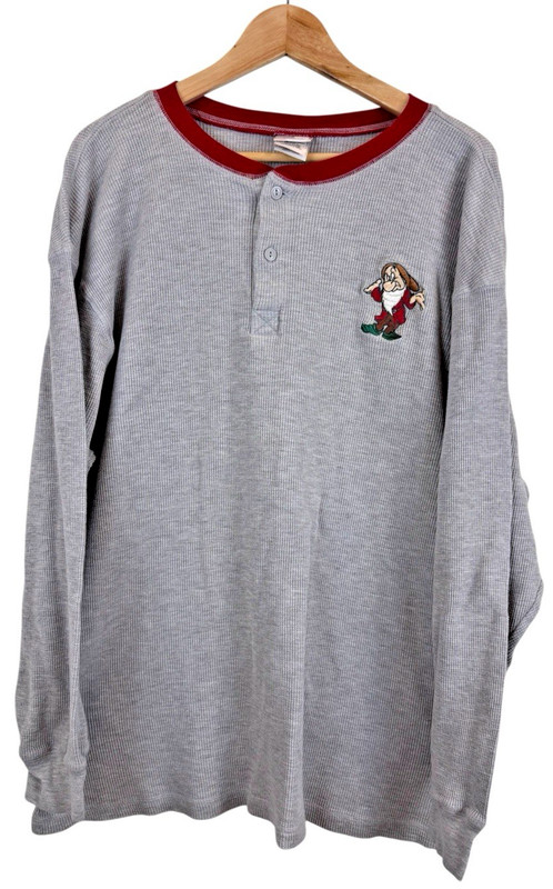 Vintage Disney Store Grumpy Embroidered Waffle Knit Thermal Henley Mens XL Gray gallery