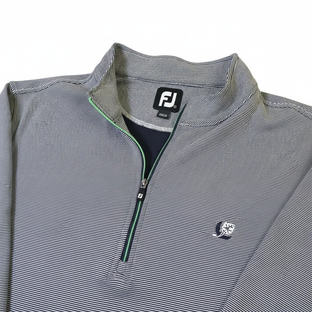 FootJoy Mens Quarter Zip Golf Pullover Navy White Stripe Lime Green Accent XL gallery