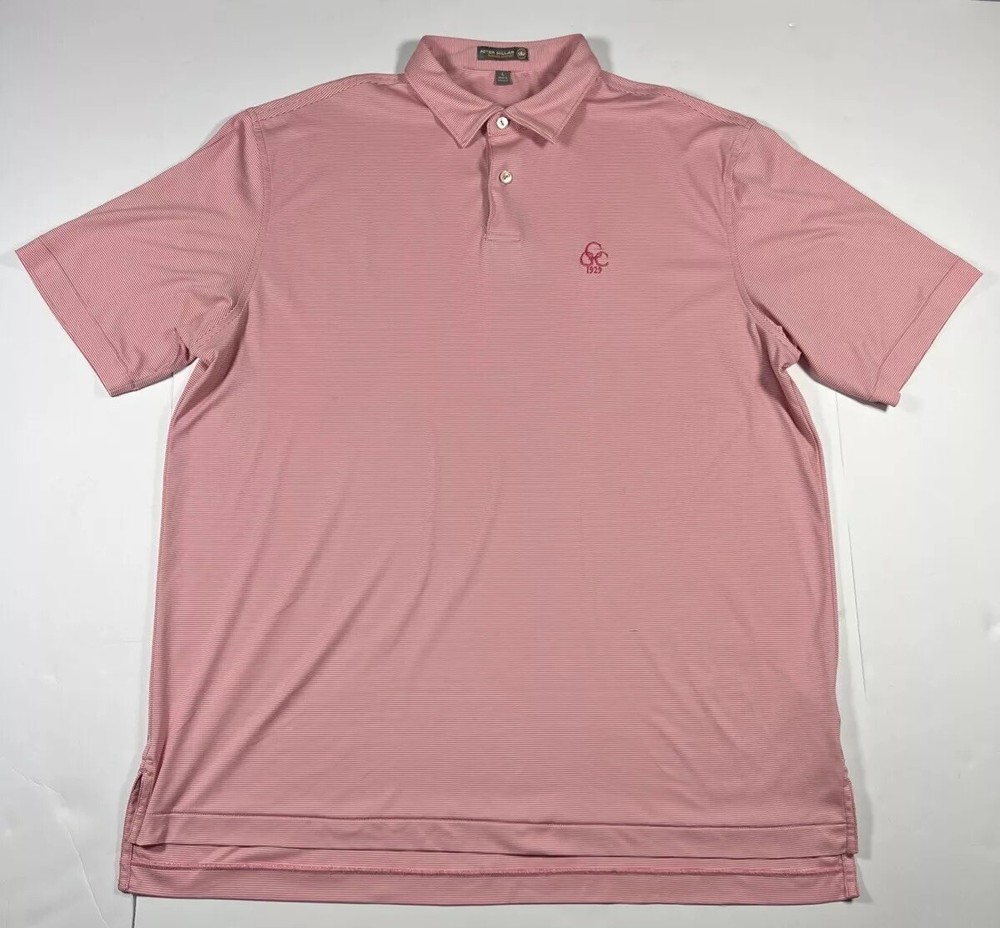 PETER MILLAR SUMMER COMFORT ATHLETIC GOLFING GOLF SHIRT Mens Large Red Striped