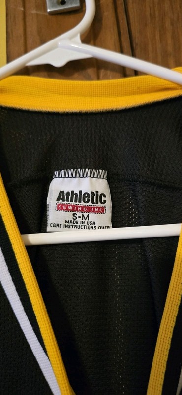 Vintage Athletic sewing Hockey Jersey Mens S-M Black Yellow White Stripe V Neck gallery