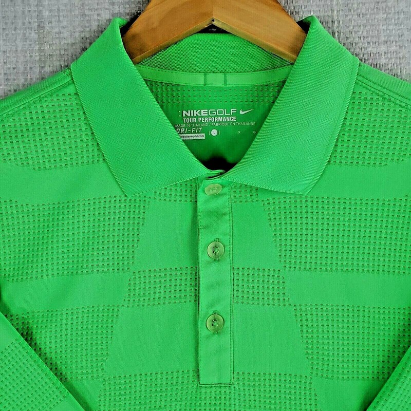 NIKE TOUR PERFORMANCE Size Large Vented Perforated Mens Light Green Polo Shirt gallery