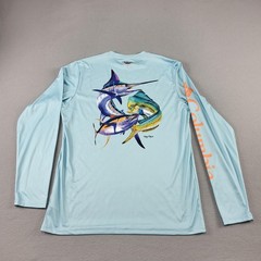 Columbia PFG Shirt Mens Medium Blue Long Sleeve Omni-Shade Carey Chen Fish