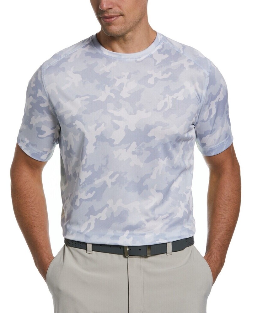 PGA Tour Mens Performance Camo Short Sleeve Golf T-Shirt Gray Yellow, M