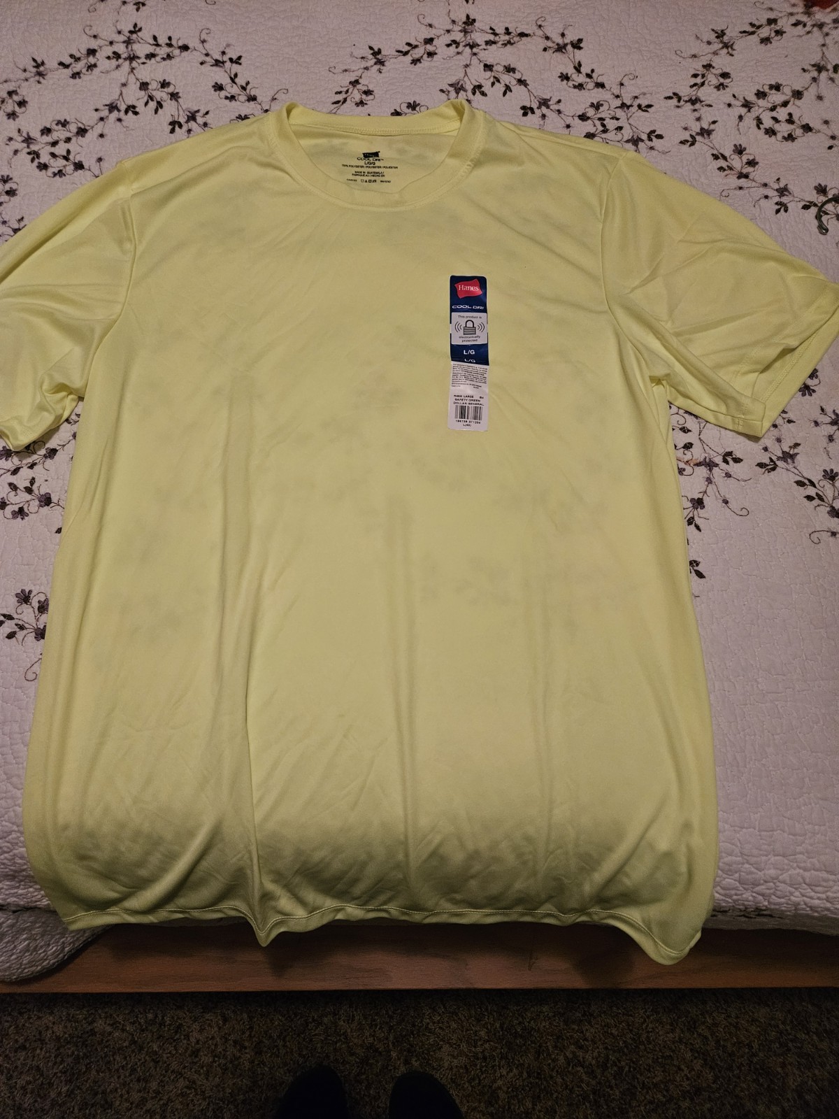 Hanes Cool Dri Men's L Yellow Polyester Lightweight Regular Fit Crew Neck Tee gallery