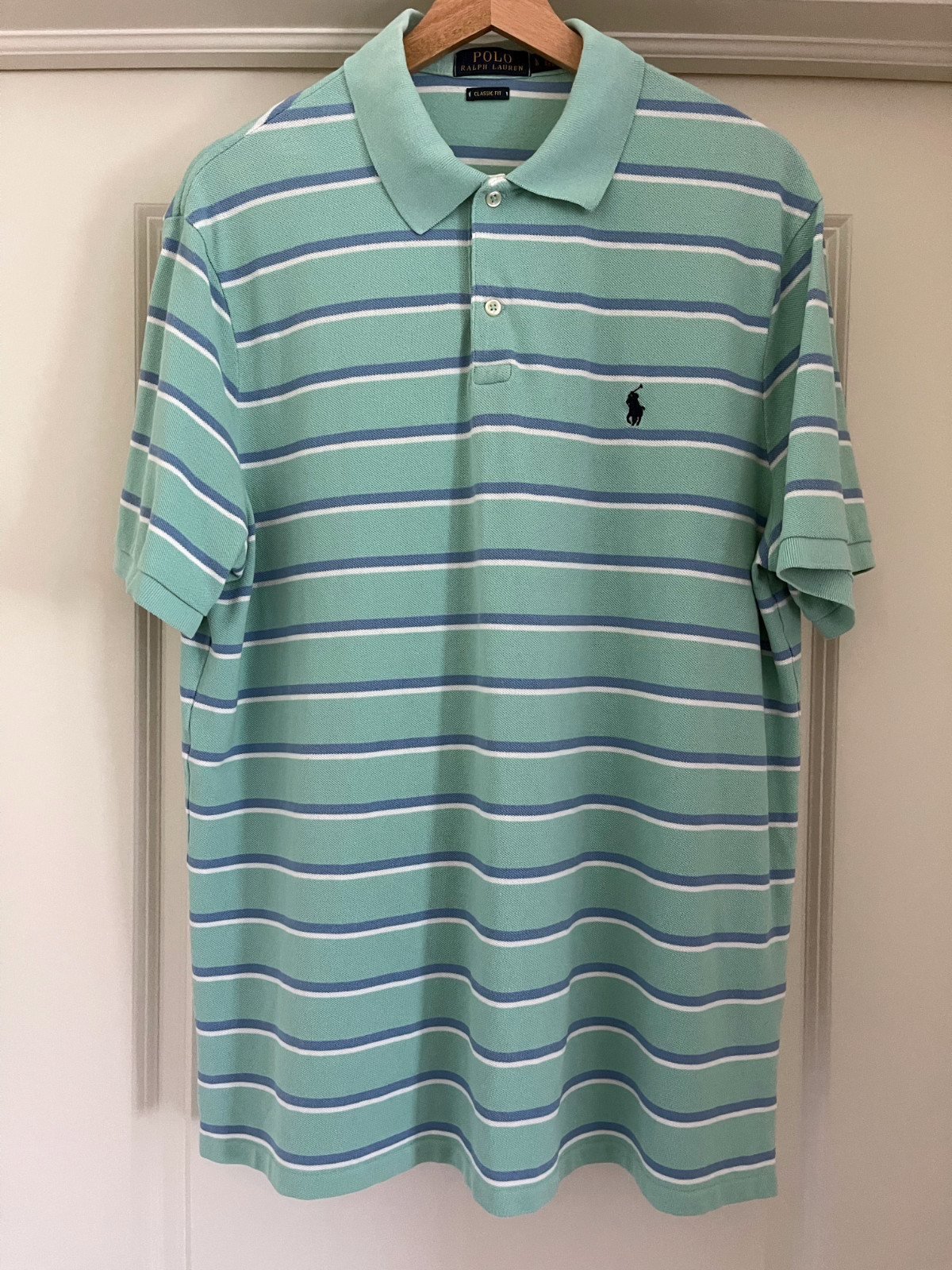 POLO RALPH LAUREN CLASSIC FIT GREEN AND BLUE SHIRT 100% COTTON MENS LARGE gallery