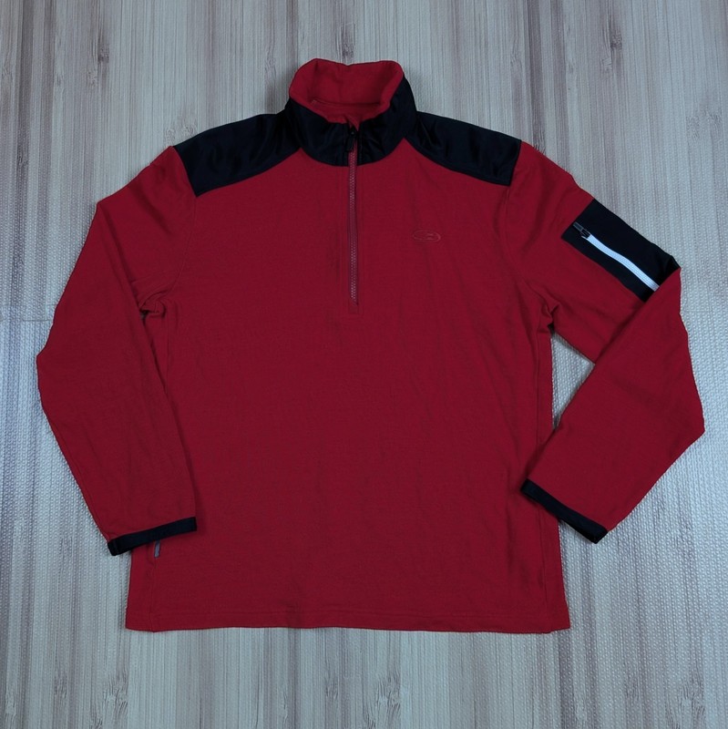 Mens ICEBREAKER Merino Wool LS Half Zip Top Red Small Gorpcore Outdoor Warm gallery