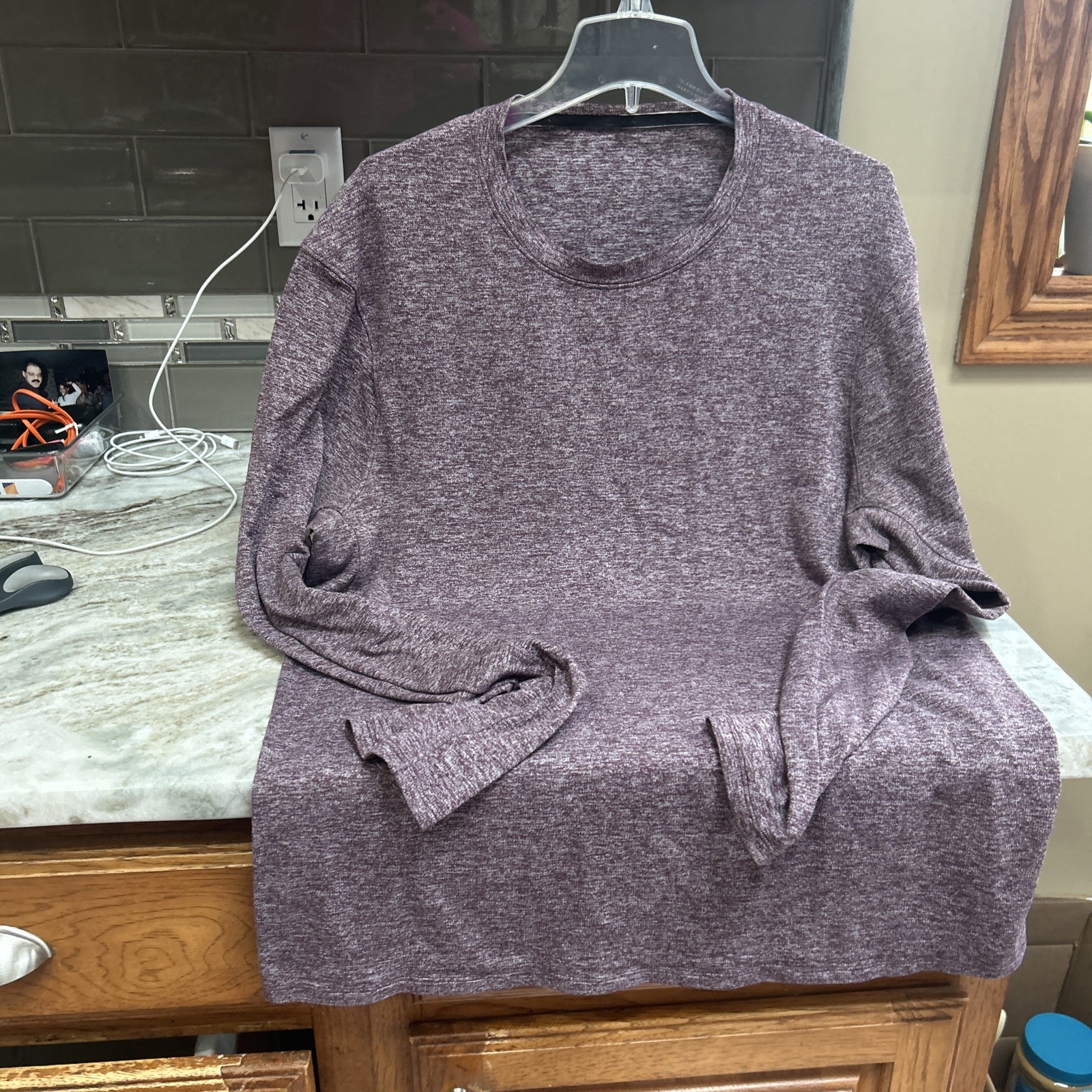Lululemon Shirt Mens L Heather Wine Long Sleeve Athletic Run Hike Lightweight gallery