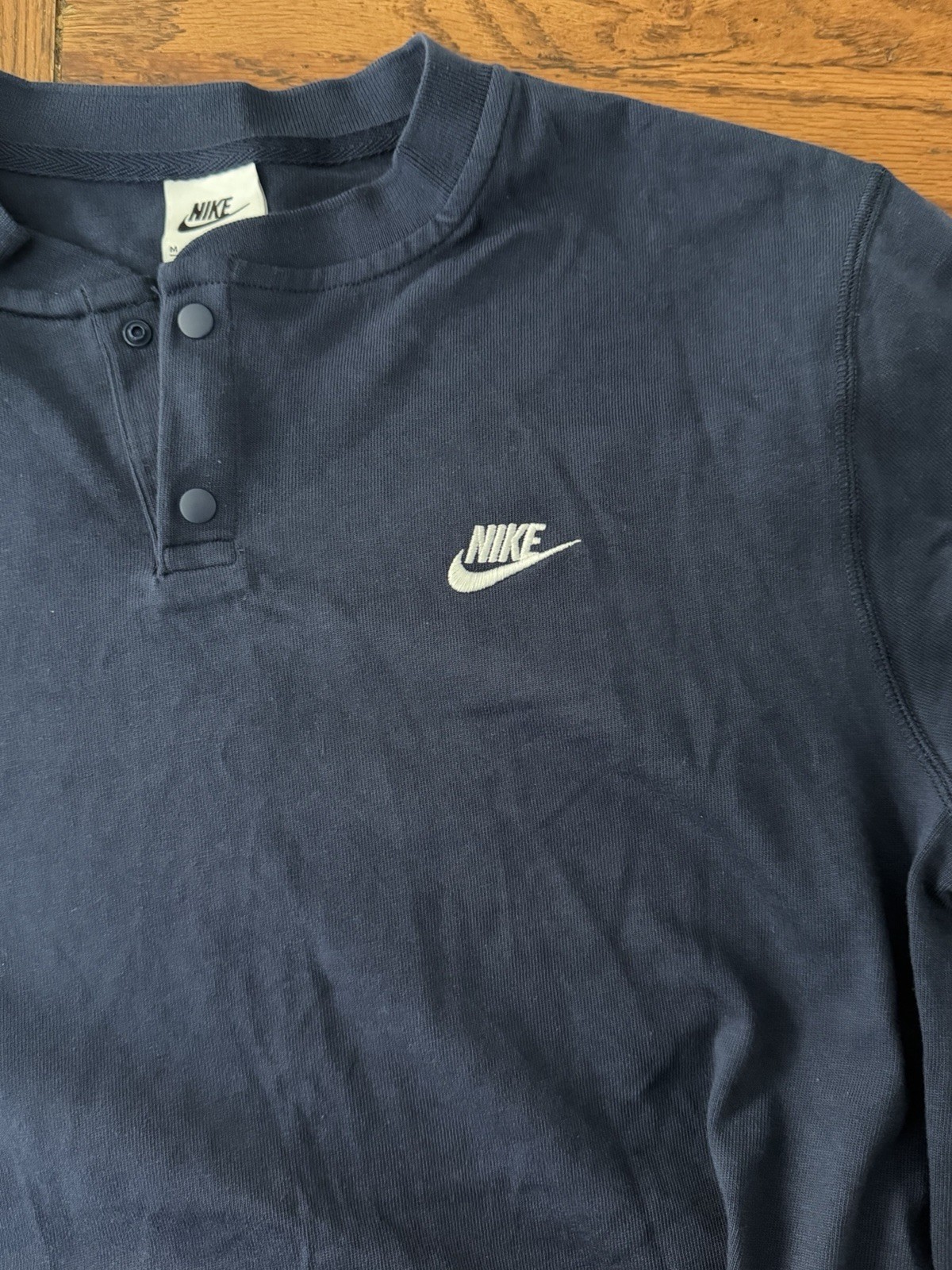 Nike Mens Club Fleece Long Sleeve Henley Shirt Blue FZ6630-010 Medium gallery