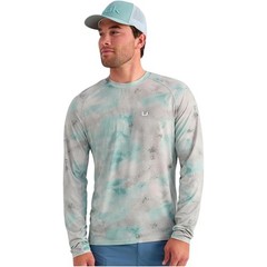 Huk Watershed Printed Crew Men’s Tech Shirt, Mineral Blue, X-Large