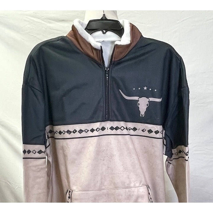 Black & Tan Fleece Lined Western Aztec Themed Half Zip Pullover Men's 3XL gallery