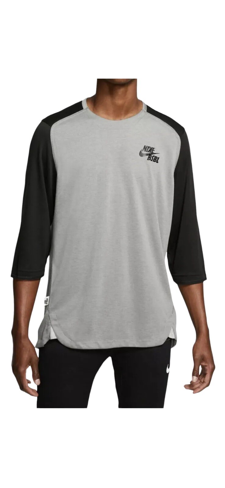 Nike BSBL 3/4 Raglan Baseball Top Shirt Black Gray BQ6598-010 Men’s Sm NWT Trout gallery