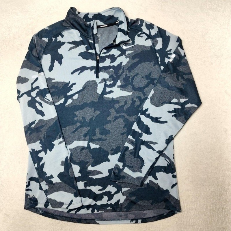 Nike Pullover Mens L Blue Camo Running 1/4 Zip Mock Neck Camouflage Athletic gallery