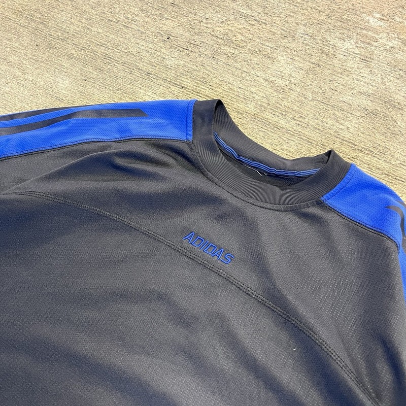 VTG Adidas Men's Center Logo Polyester Pullover Long Sleeve Shirt Gray/Blue XL gallery