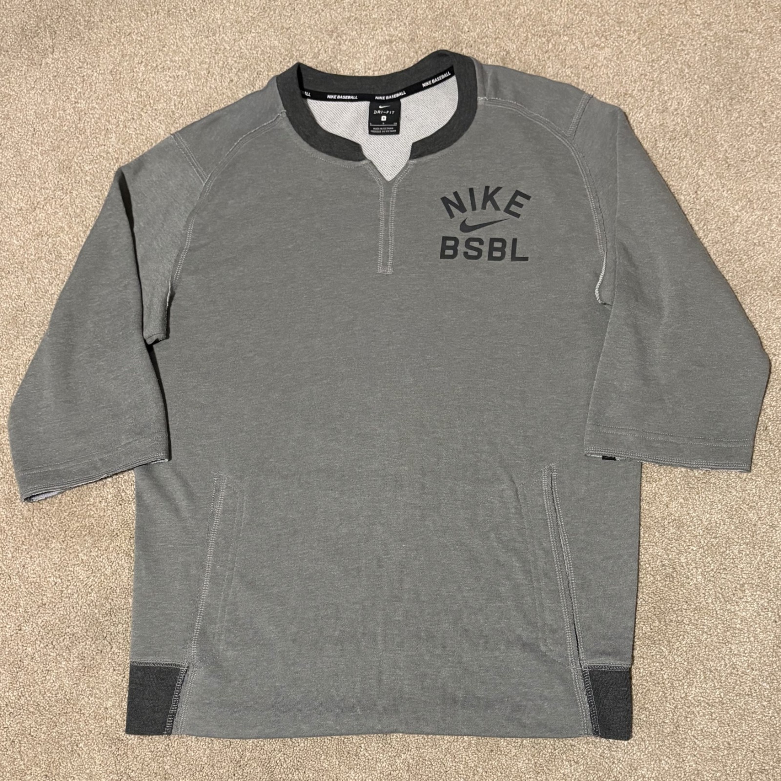 Nike Dri-Fit Baseball BSBL Shirt Mens S Gray Pullover Training Top Front Pocket gallery