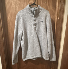 Under Armour ColdGear Men’s Gray Mock Neck Button Fleece Pullover Loose Fit L