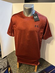 Under Armour T-Shirt Men’s Dark Red R Striped – Polyester Spandex – Small – NWT