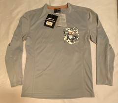 NWT! Grundens Men S Fish Head Crew Long Sleeve Pocket Shirt Monument Gray UPF50