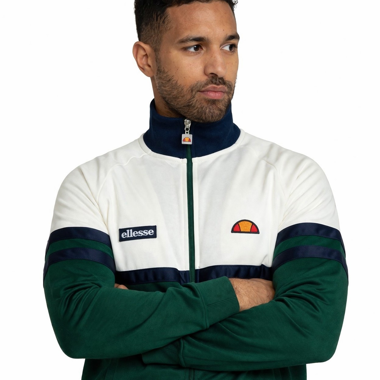 Ellesse Mens Rimini Zip Up Track Top Vintage Casual Tracksuit Jacket Green White gallery
