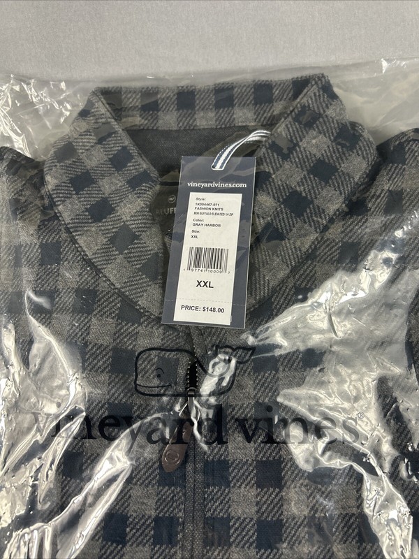 Vineyard Vines Golf Pullover Buffalo Bluffs Mini Checks 1/4 Zip XXL Gray $148 gallery