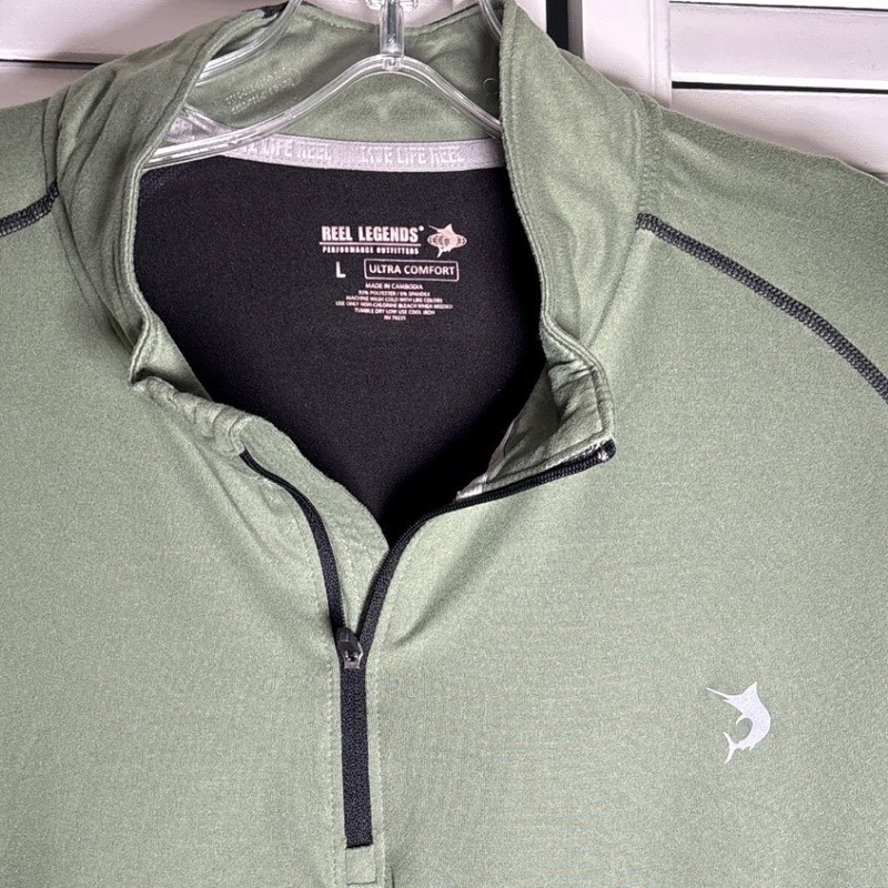 Reel Legends Mens Large Olive Green Black Quarter Zip Performance Pullover Shirt gallery