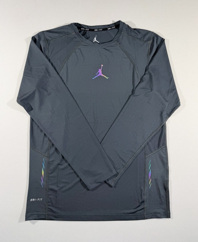 Nike Jordan Dri-Fit Youth Gray Iridescent Jumpman Logo L/S Performance Shirt XL gallery