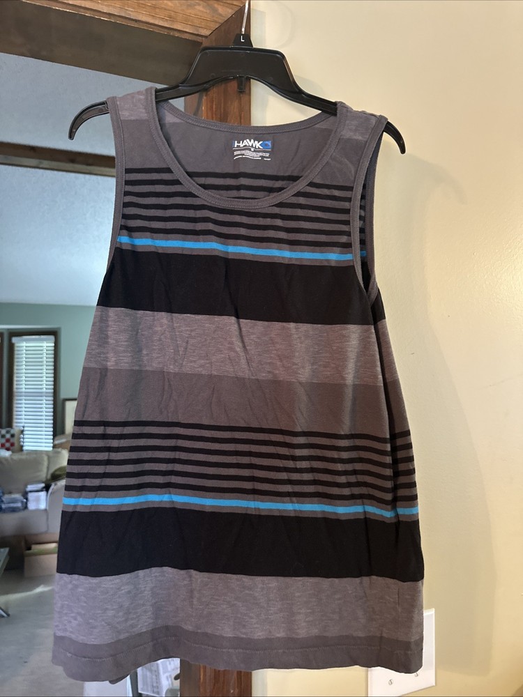Tony Hawk Men’s Medium Tank Top Black Gray Blue Stripes