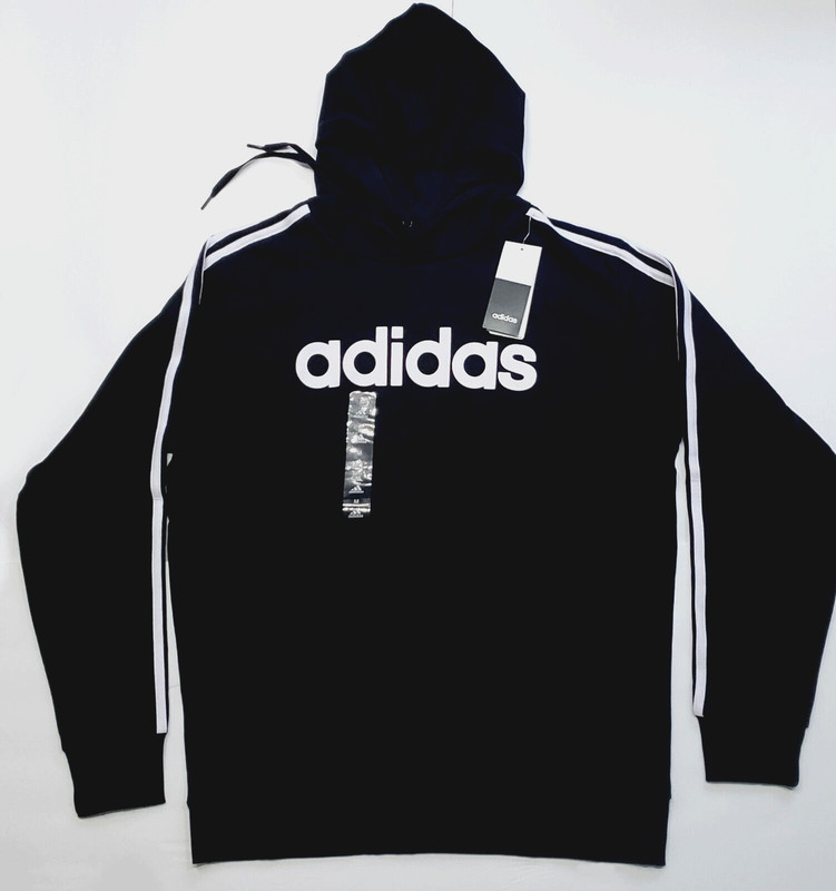 Adidas Essentials Men's Hoodie Medium Black Sweathirt 3 Stripe Logo Sport MP$55 gallery