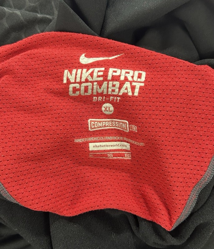 Nike Pro Combat Dri-Fit Compression Tee Men XL Black Long Sleeve Red Swoosh Logo gallery