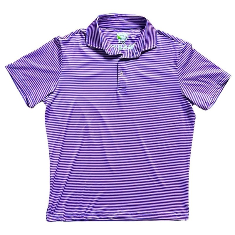 Tailor Byrd Performance Golf Polo Short Sleeve Pink Purple Striped Men's size M gallery