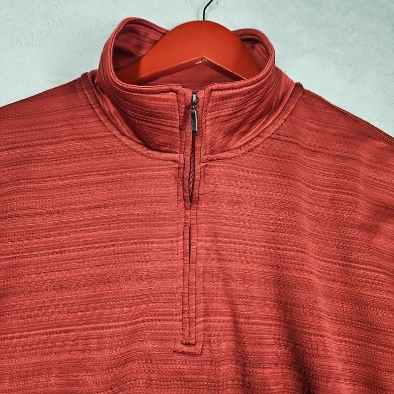 Haggar 1/4 Zip Soft Pullover Subtle Stripes Burnt Umber Stand Up Collar Sz XL gallery