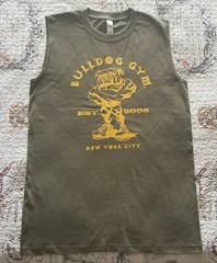 Bulldog Gym New York City Army Green / Gold Sleeveless Muscle Shirt NEW M L XL