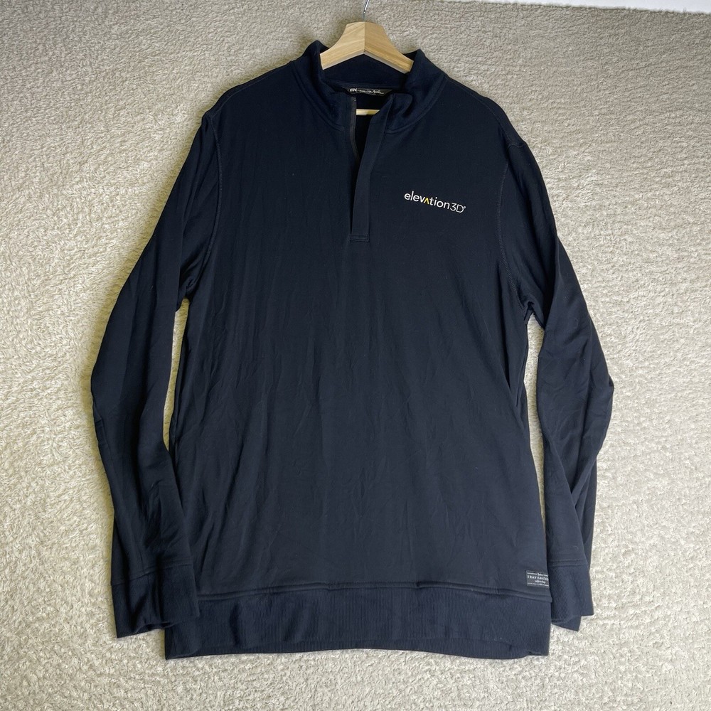 Travis Mathew Shirt Mens Large Newport Black 1/4 Zip Performance Activewear Golf