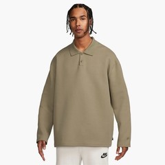 Nike Tech Fleece Reimagined Polo Mens Large Long Sleeve Olive FZ7570-276 New