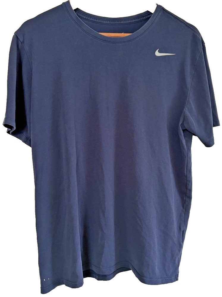 The Nike Tee Dri-Fit Navy Blue Short Sleeve Shirt L Gym Active Running Workout