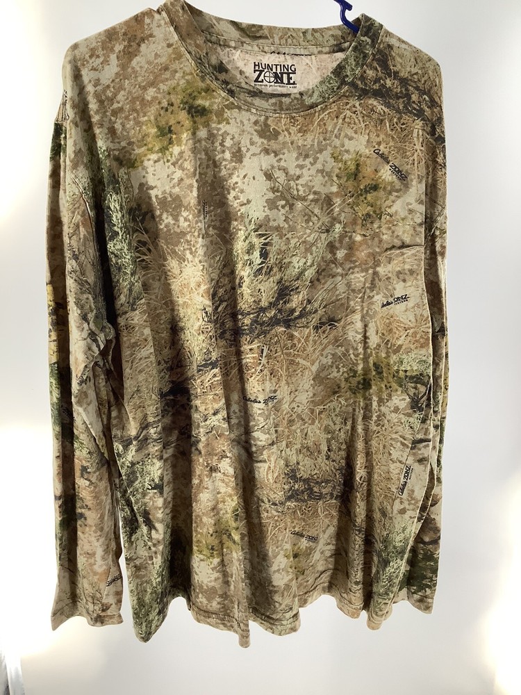 Hunting Zone Men Camo Print Long Sleeve Crew Neck Performance T-Shirts 2XL