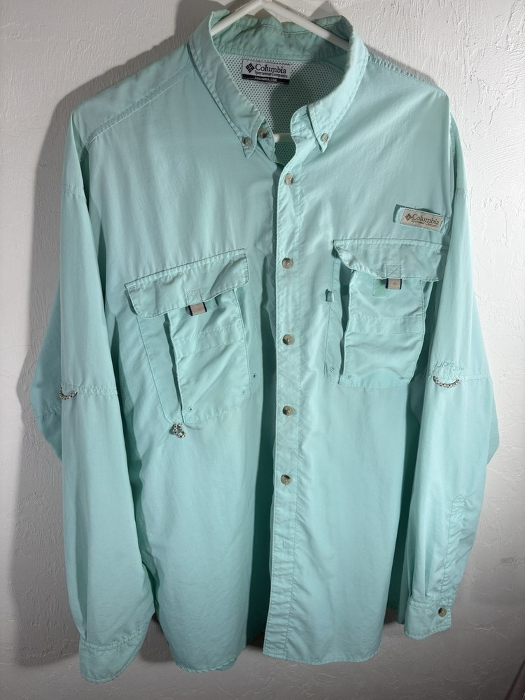Columbia PFG Aquamarine Long Sleeve Performance Fishing Men Vented Pocket Shirt