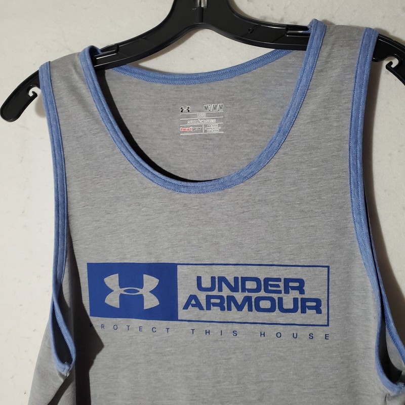 Under Armour Tank Top Mens Medium White Sleeveless Crew Neck Cotton Grey gallery