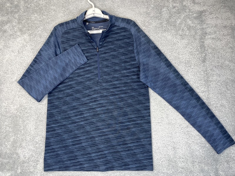 Under Armour Golf Pullover Mens Medium Blue HeatGear 1/4 Zip Long Sleeve Striped gallery