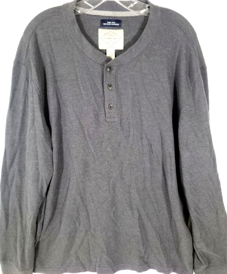 St Johns Bay-Mens Long Sleeve Thermal Henley Shirt-2XL XXL-Gray-Casual gallery