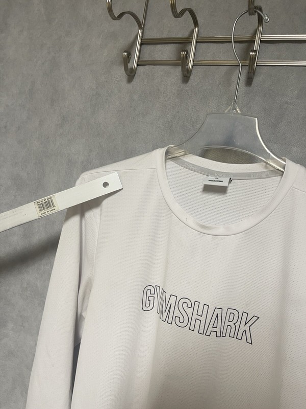 Gymshark Shirt Men XL White Performance Active Spell Out Workout Gym Training gallery