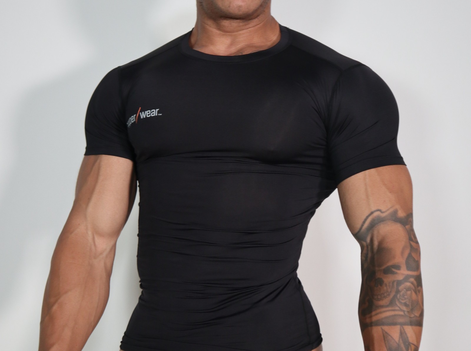 SHORT SLEEVE BLACK NYLON COMPRESSION SHIRT MED. gallery
